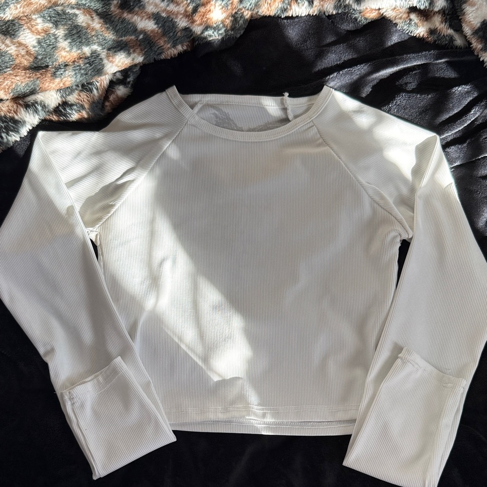 White Long Sleeve Ribbed Top